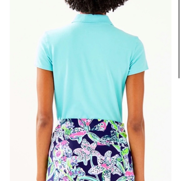NWT Lilly Pulitzer Meredith Luxletic Short Sleeve Polo Bali Blue. Size xs. - Picture 2 of 10